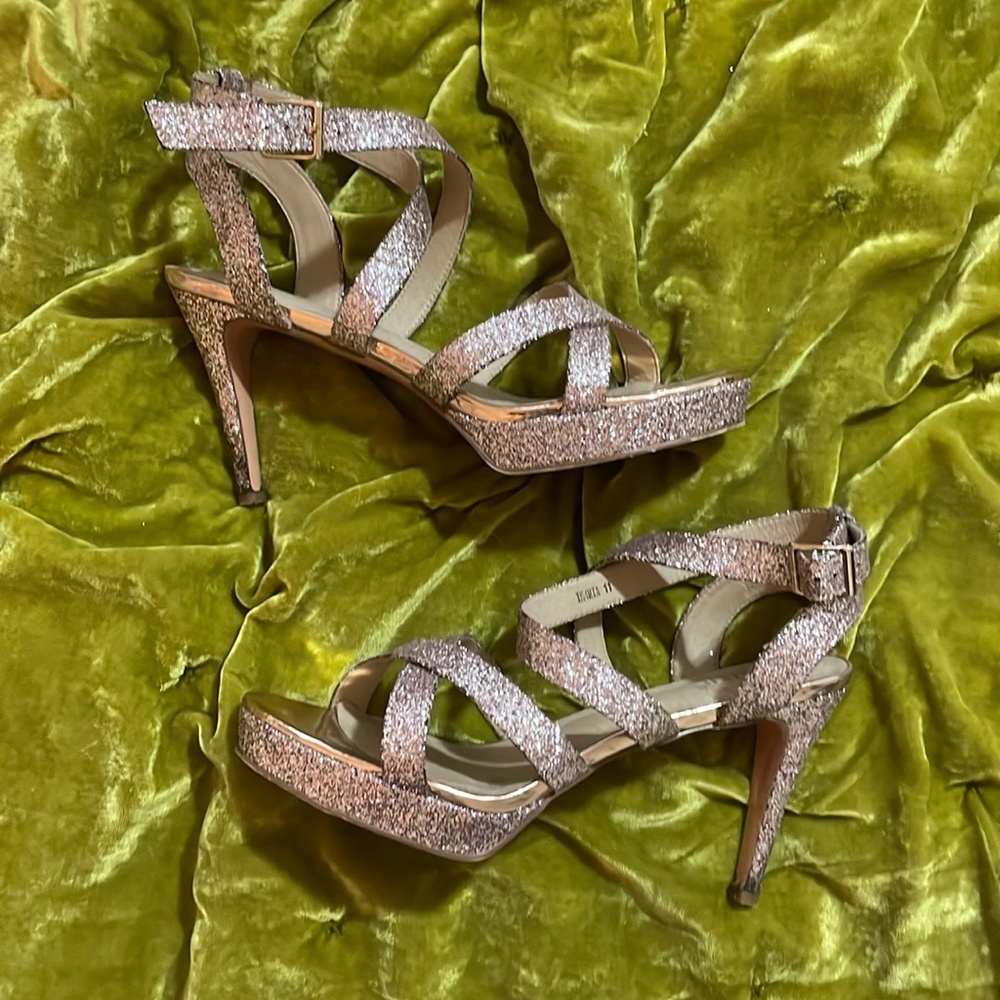 Rose gold strappy heels